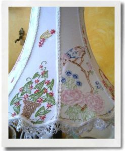 Don't limit yourself to doilies. Embroidered linens make a charming lampshade.