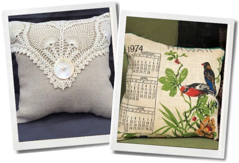 Vintage calendar towels make wonderful pillows.