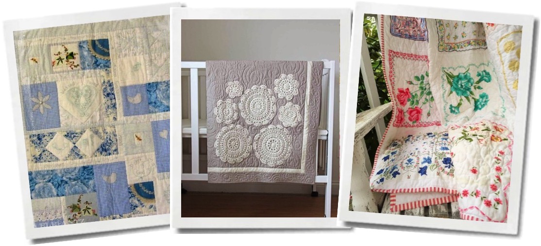 Vintage linens and doilies are perfect for quilts.