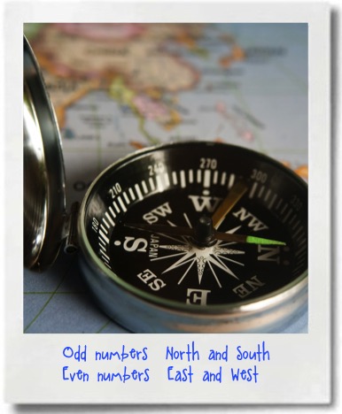 Driving direction is easy to determine by Hwy number - East/wEst have “E’s” so are Even. nOrth/sOuth have “O’s” so are odd.